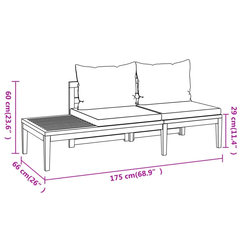 Garden Benches with Cream White Cushions 2 pcs Acacia Wood 3087280