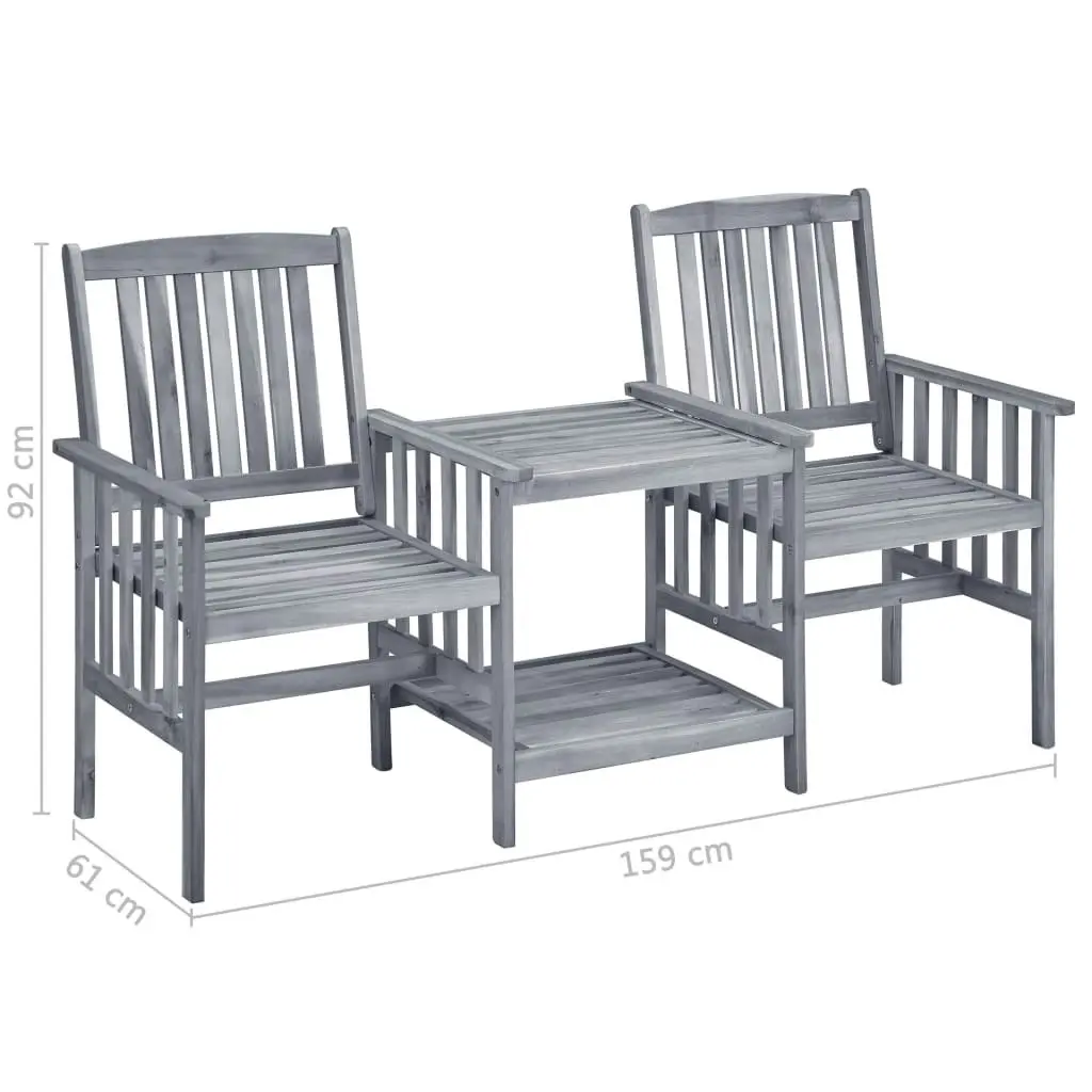 Garden Chairs with Tea Table and Cushions Solid Acacia Wood 3061317