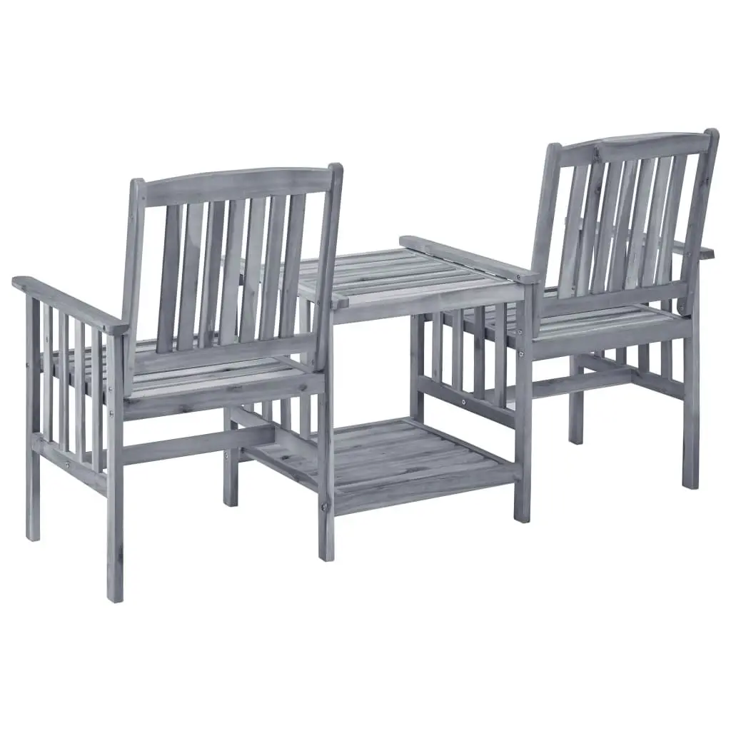 Garden Chairs with Tea Table and Cushions Solid Acacia Wood 3061317