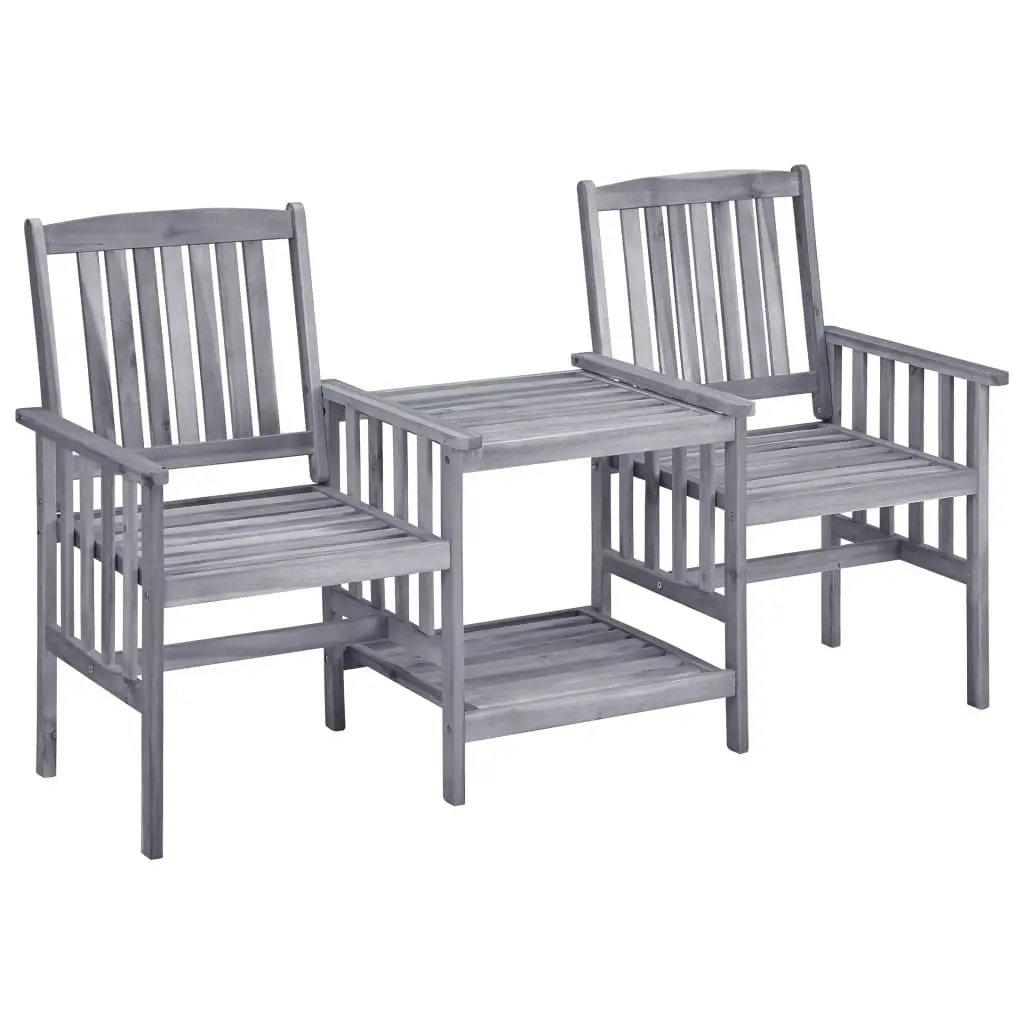 Garden Chairs with Tea Table and Cushions Solid Acacia Wood 3061317