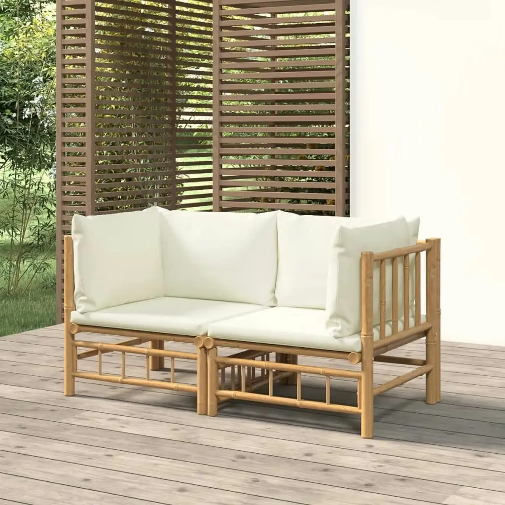 Garden Corner Sofas with Cream White Cushions 2 pcs Bamboo 3155182