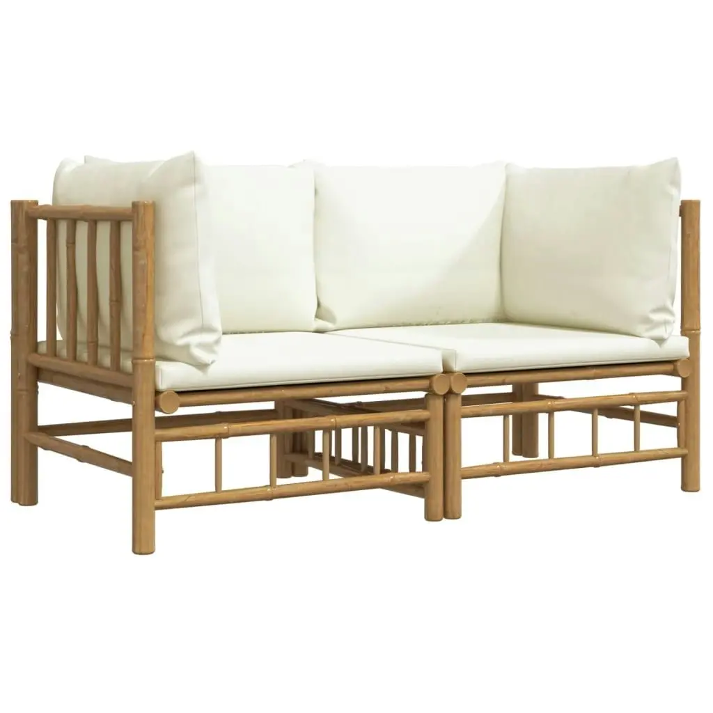 Garden Corner Sofas with Cream White Cushions 2 pcs Bamboo 3155182