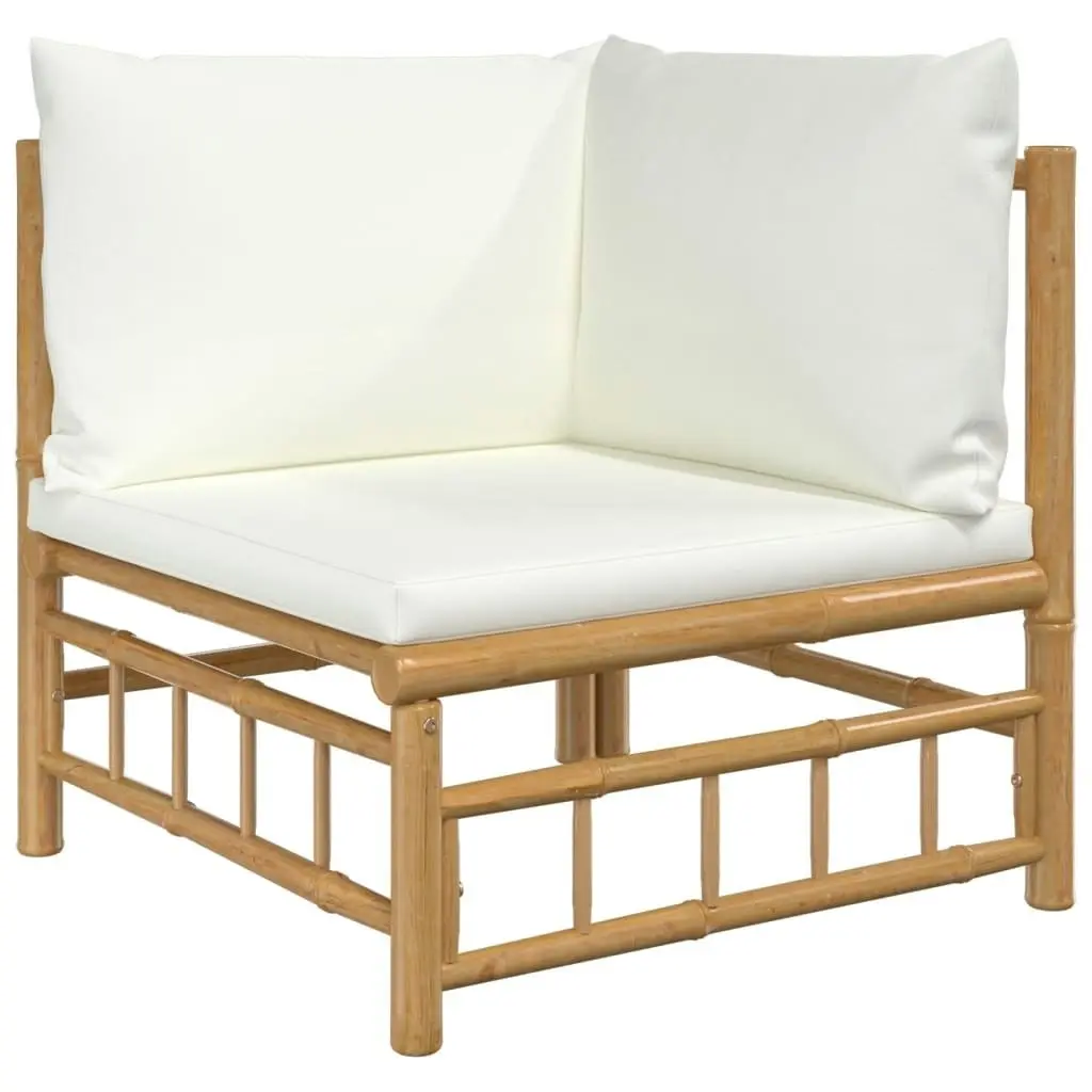 Garden Corner Sofas with Cream White Cushions 2 pcs Bamboo 3155182