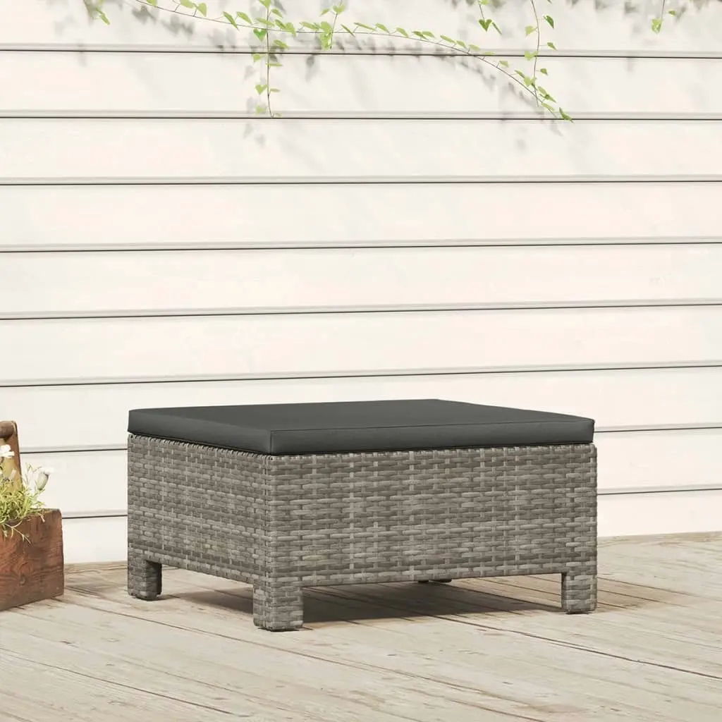 Garden Footrest with Cushion Grey Poly Rattan 362695