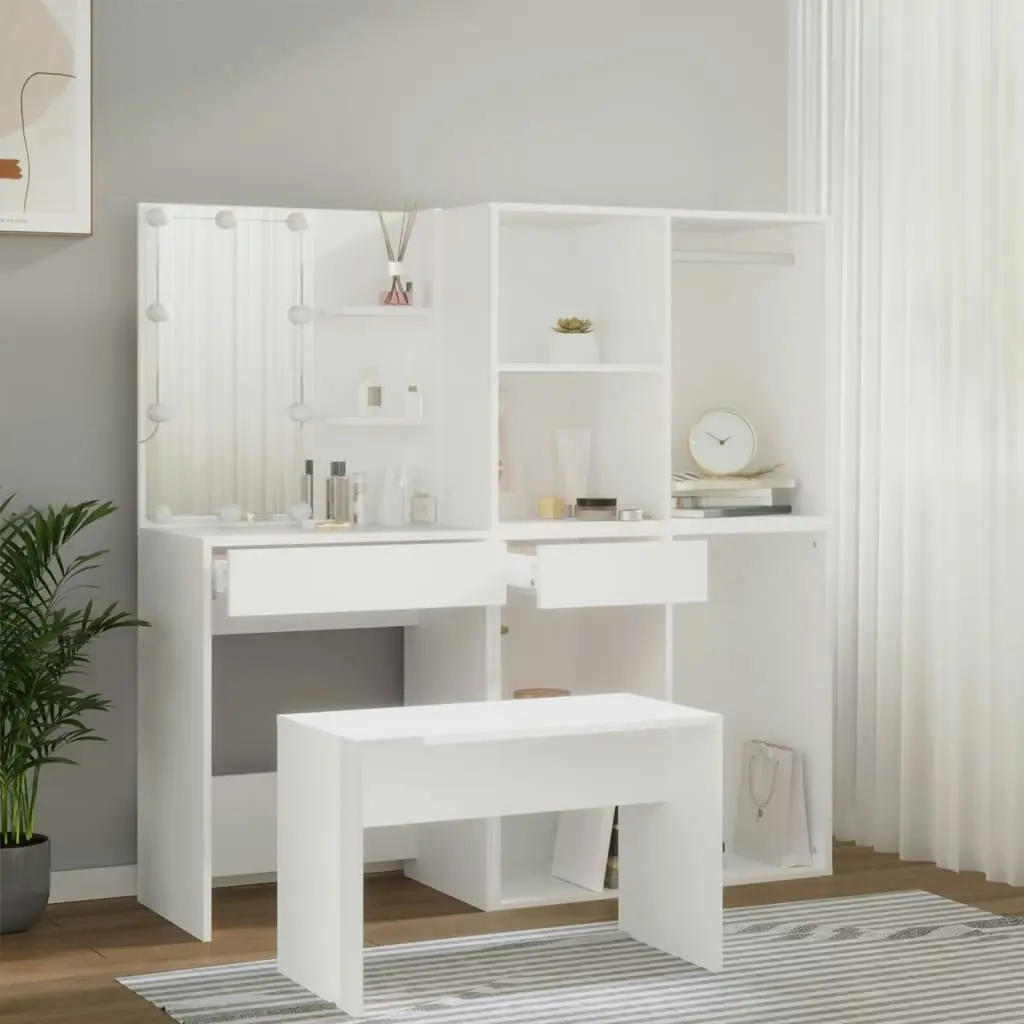 Dressing Table Set with LED White Engineered Wood 3114099