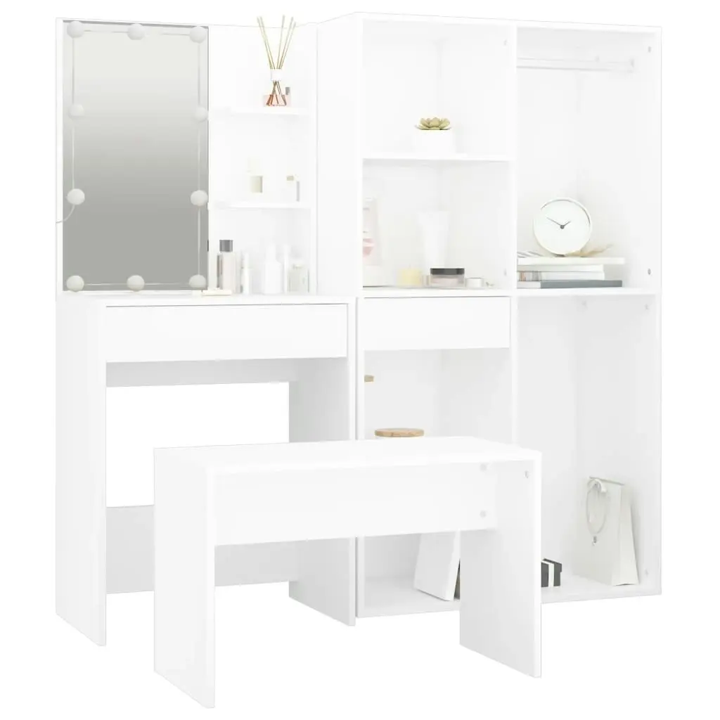 Dressing Table Set with LED White Engineered Wood 3114099