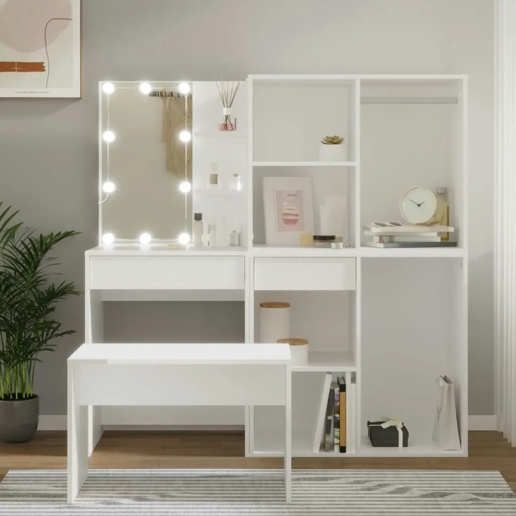 Dressing Table Set with LED White Engineered Wood 3114099