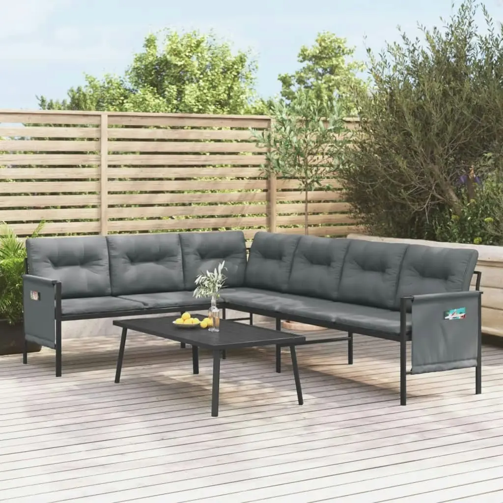 Garden Corner Sofa Anthracite Steel and Textilene 362812