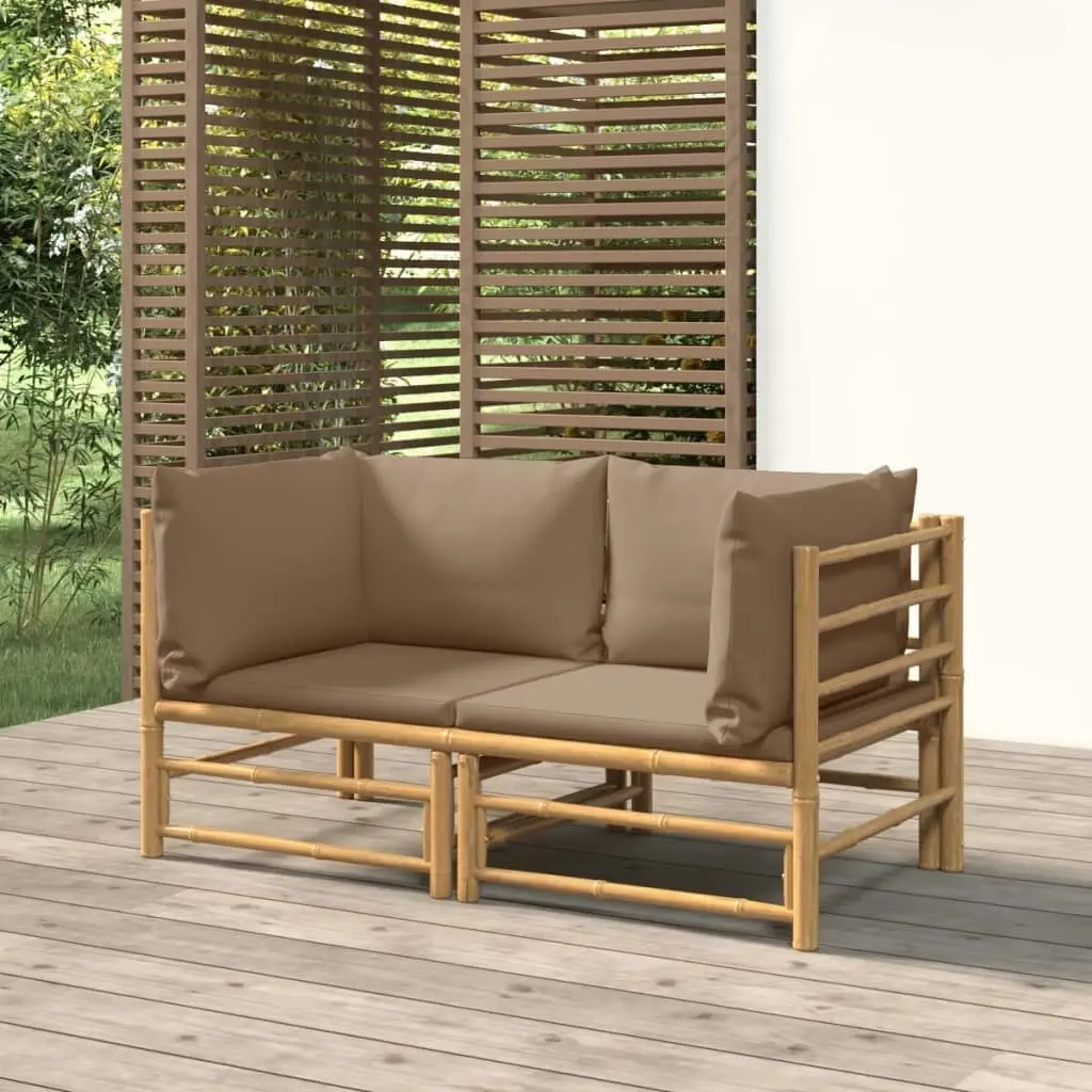 Garden Corner Sofas with Taupe Cushions 2 pcs Bamboo 3155118