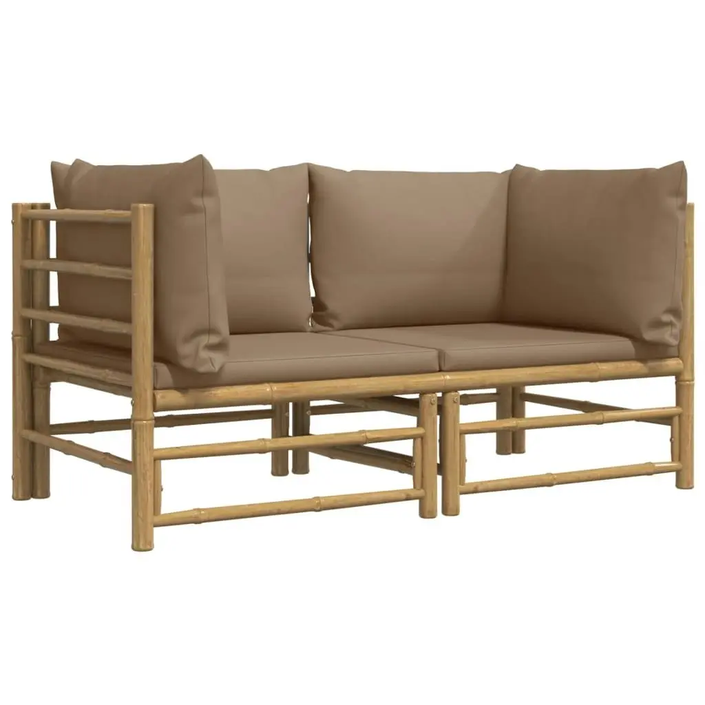 Garden Corner Sofas with Taupe Cushions 2 pcs Bamboo 3155118