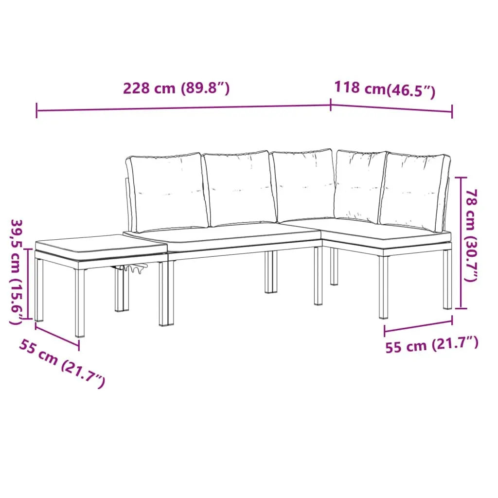 Garden Bench Set with Cushions 3 pcs Black Powder-coated Steel 3283654