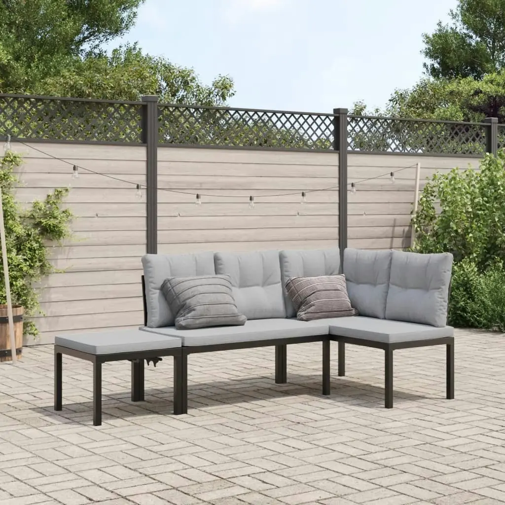 Garden Bench Set with Cushions 3 pcs Black Powder-coated Steel 3283654