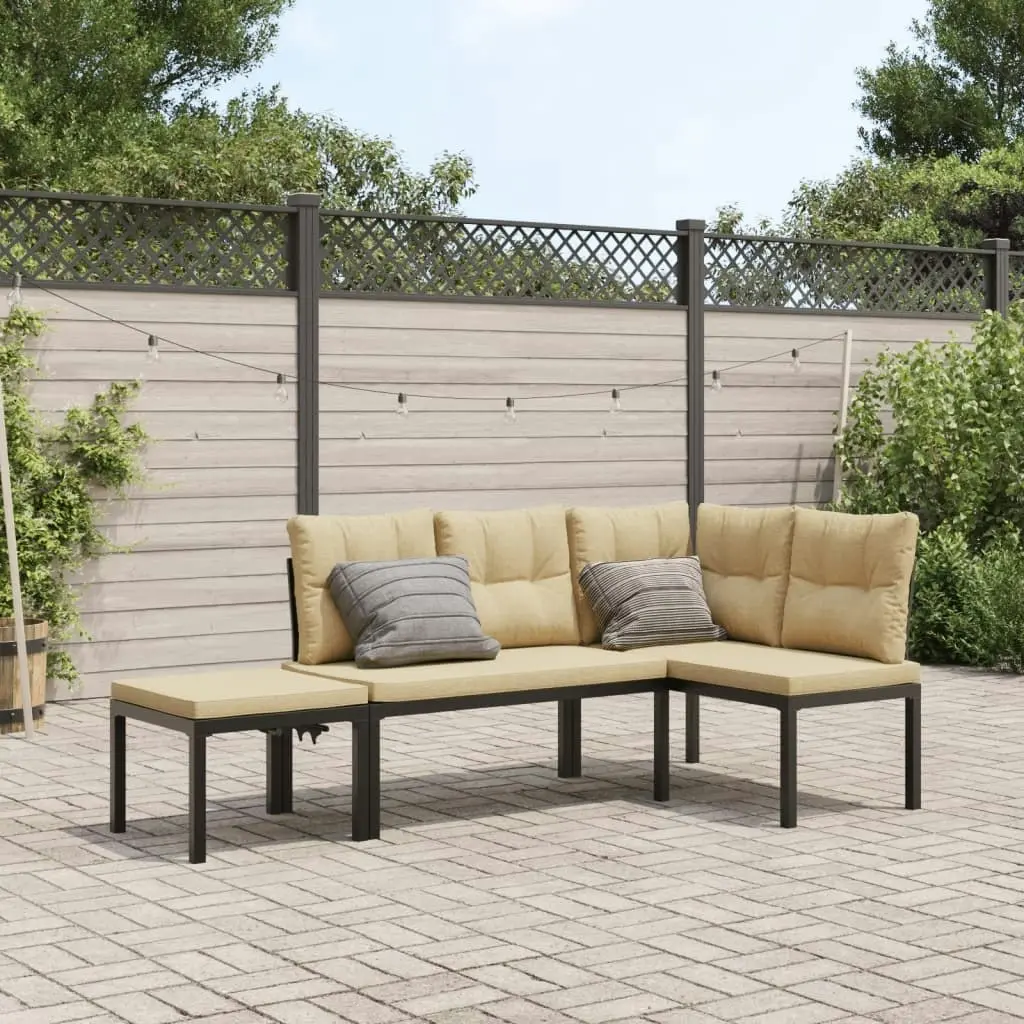 Garden Bench Set with Cushions 3 pcs Black Powder-coated Steel 3283653