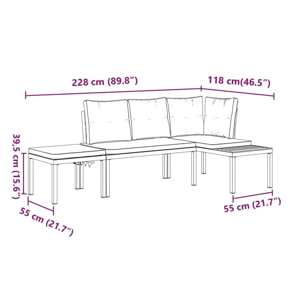 Garden Bench Set with Cushions 3 pcs Black Powder-coated Steel 3283642