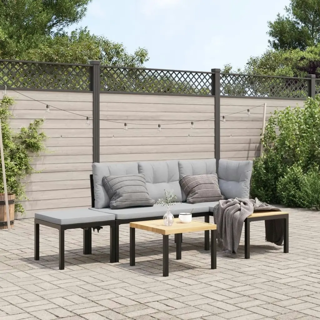 Garden Bench Set with Cushions 3 pcs Black Powder-coated Steel 3283642