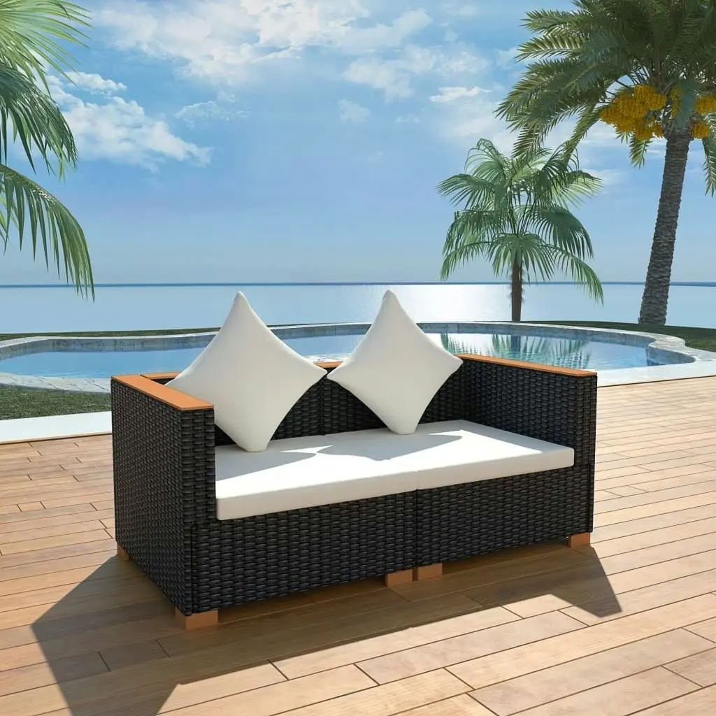 Garden Sofa Poly Rattan Black 42754