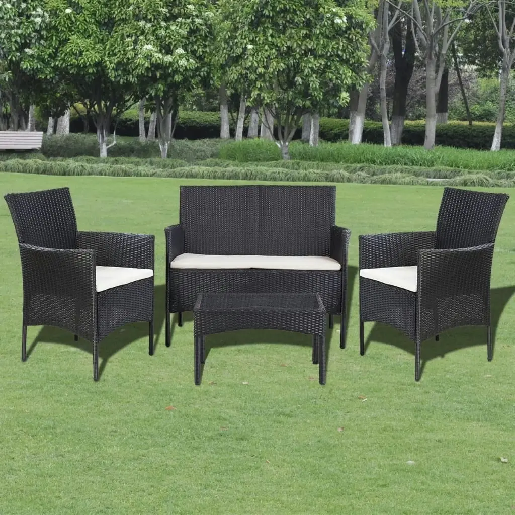 Garden Sofa Set 7 Pieces Poly Rattan Black and Cream White 44186