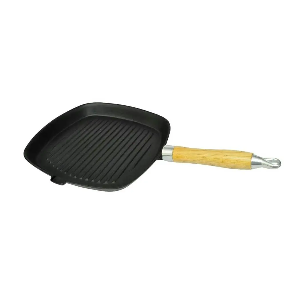 Grill Pan with Wooden Handle Cast Iron 20x20 cm 50125