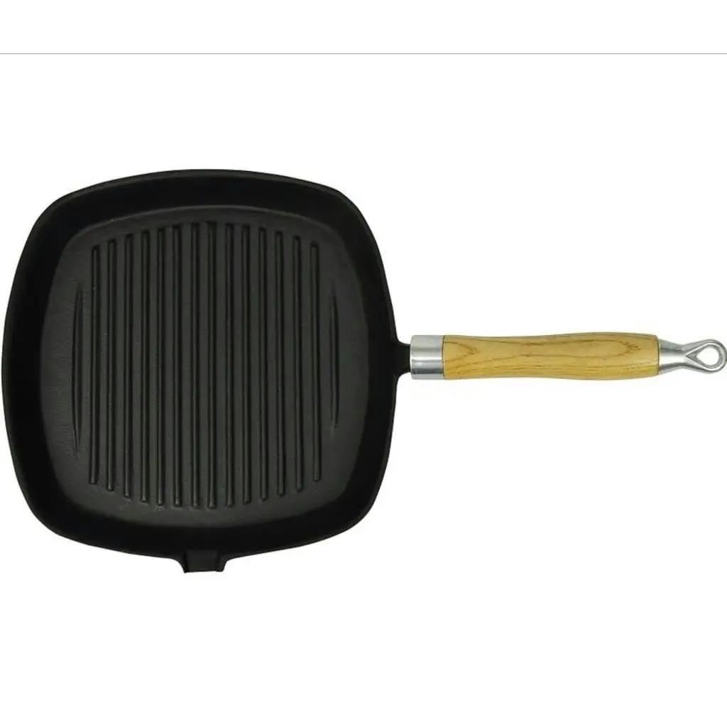 Grill Pan with Wooden Handle Cast Iron 20x20 cm 50125