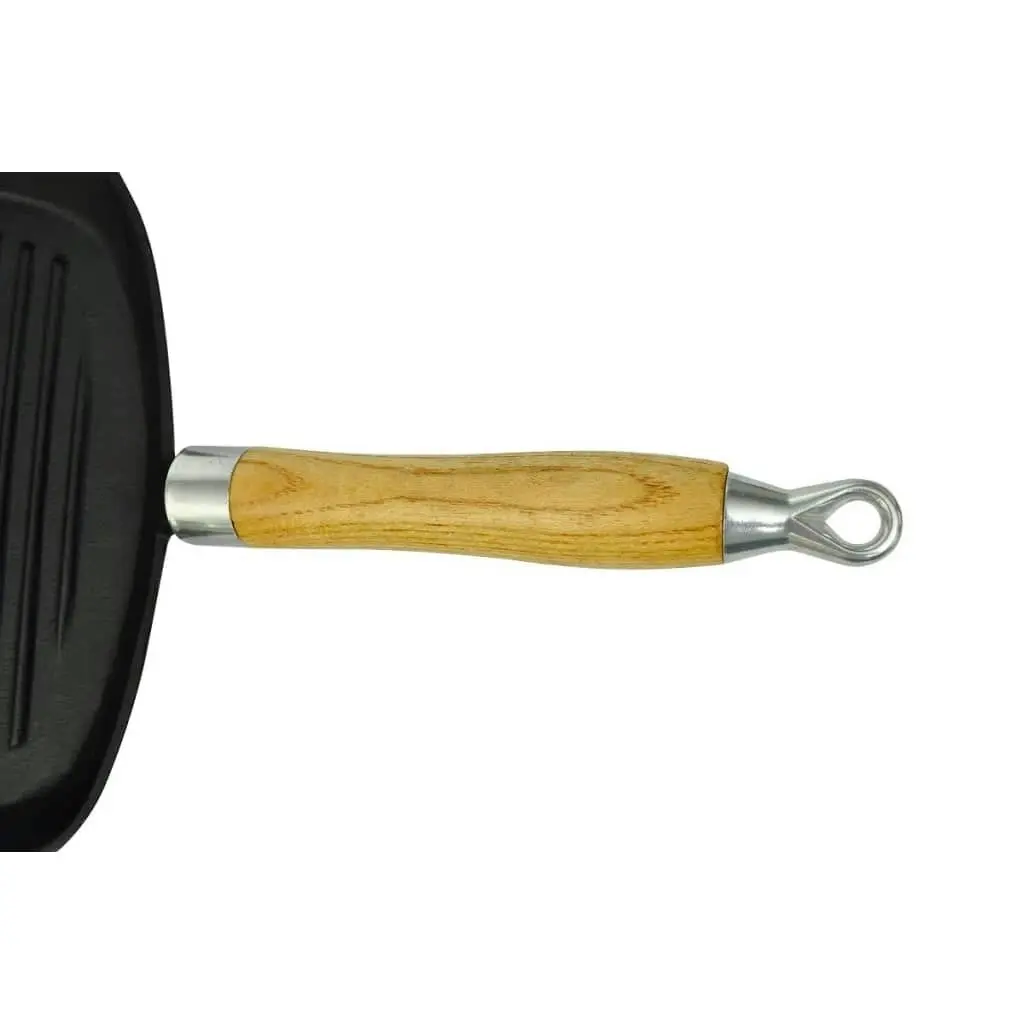 Grill Pan with Wooden Handle Cast Iron 20x20 cm 50125