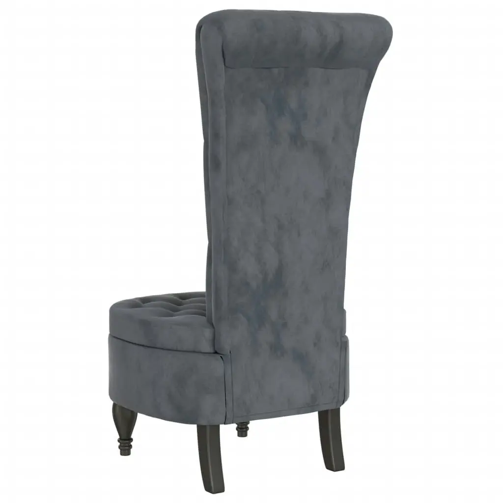 High Back Chair Dark Grey Velvet Button Design 352465