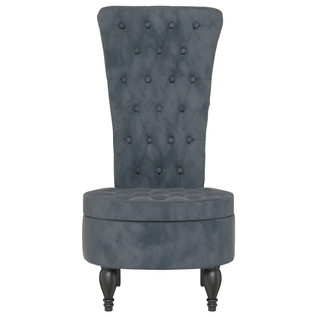 High Back Chair Dark Grey Velvet Button Design 352465