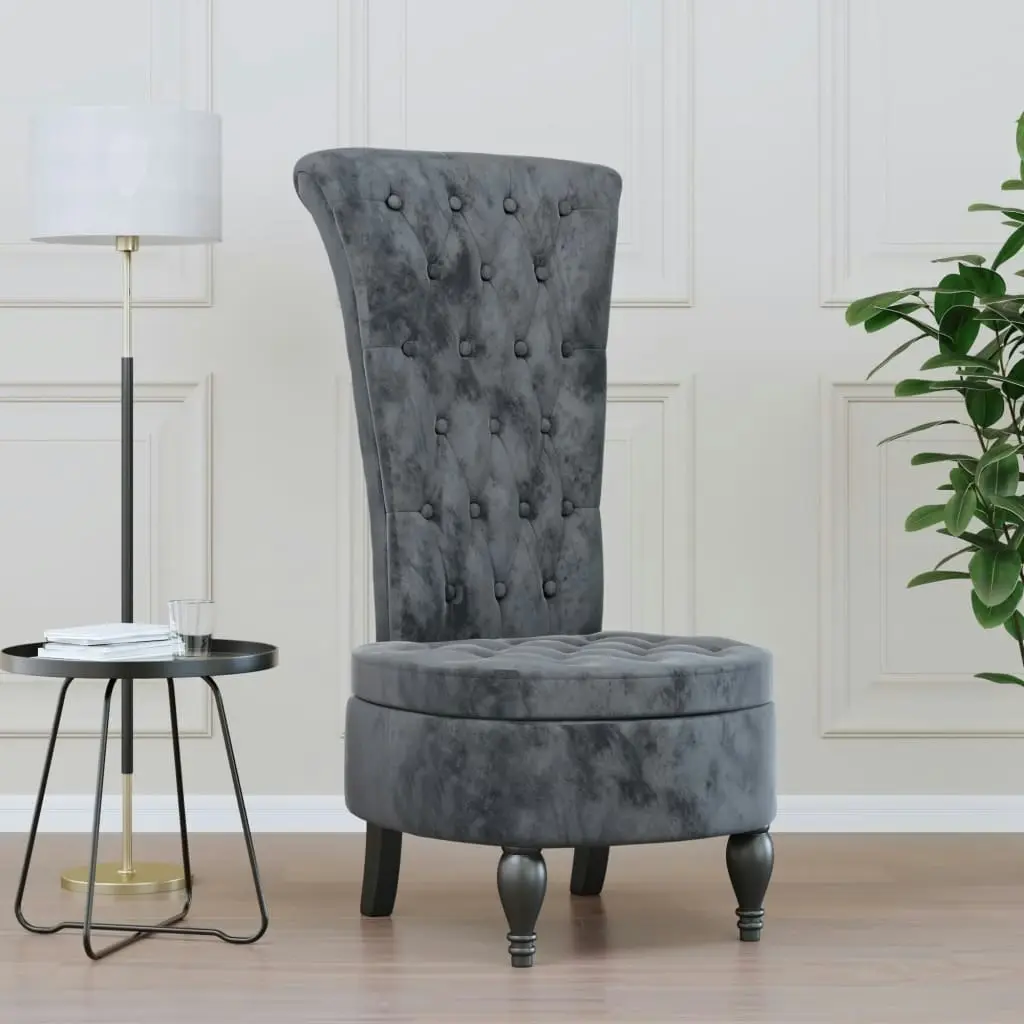 High Back Chair Dark Grey Velvet Button Design 352465