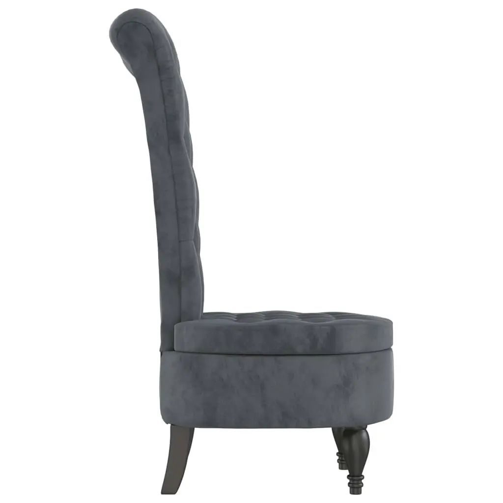 High Back Chair Dark Grey Velvet Button Design 352465