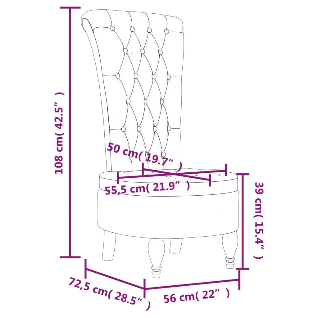 High Back Chair Dark Grey Velvet Button Design 352465