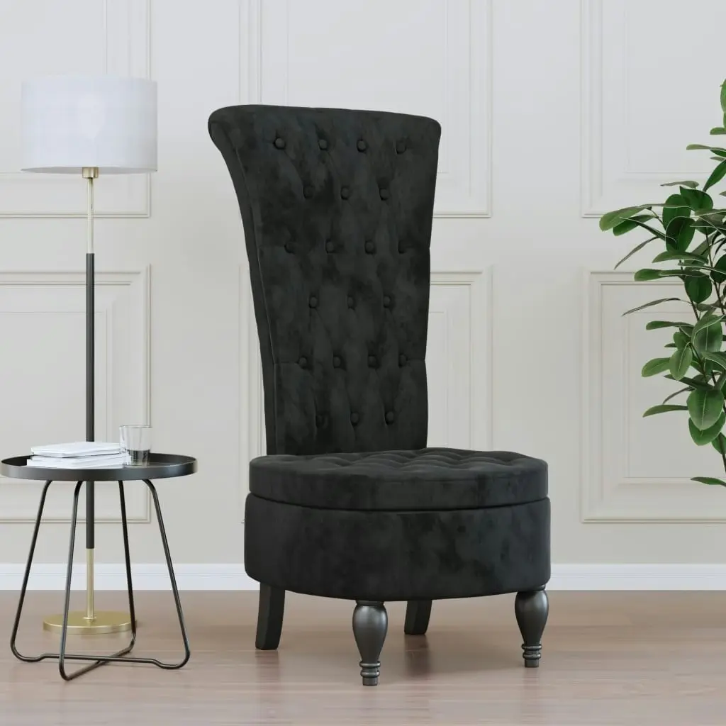 High Back Chair Black Velvet Button Design 352468