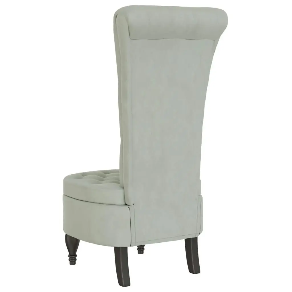 High Back Chair Light Grey Velvet Button Design 352464