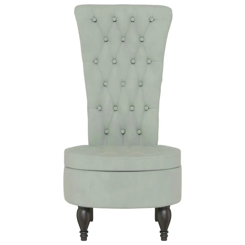 High Back Chair Light Grey Velvet Button Design 352464