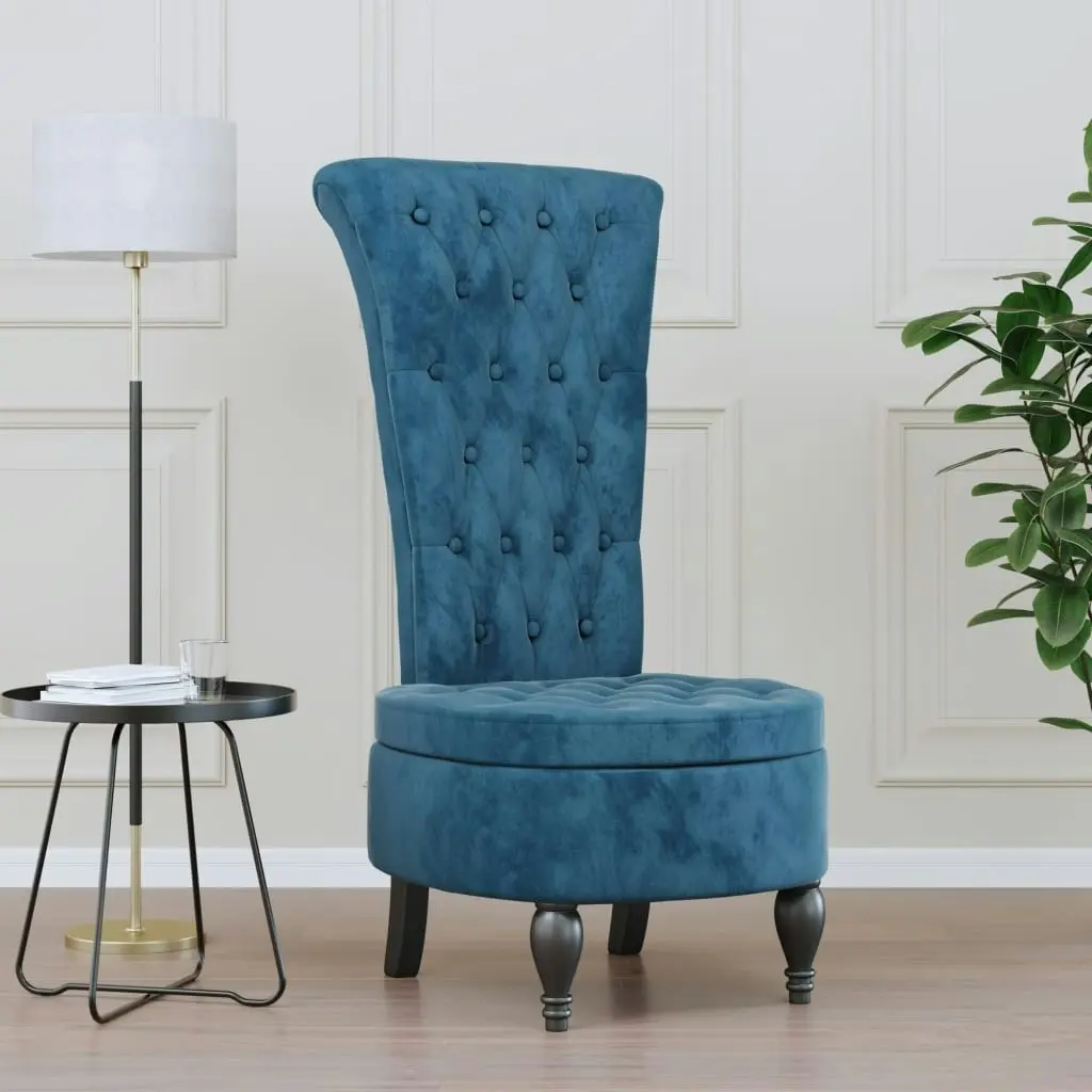 High Back Chair Blue Velvet Button Design 352463