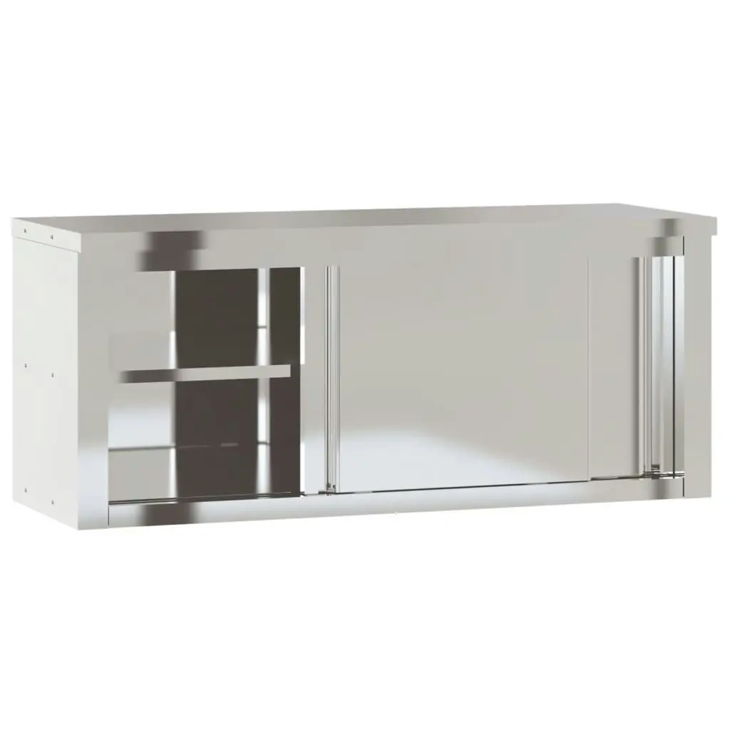 Kitchen Wall Cabinet with Sliding Doors Stainless Steel 376443