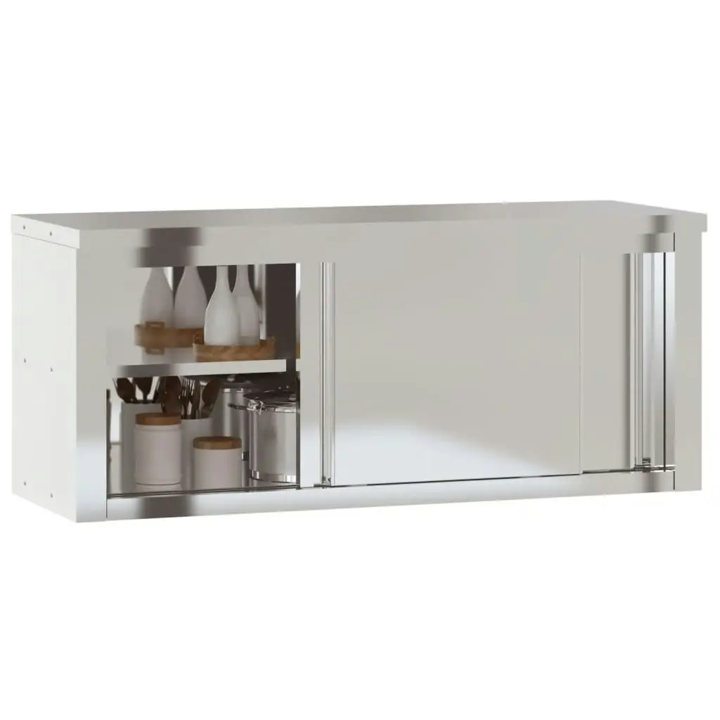 Kitchen Wall Cabinet with Sliding Doors Stainless Steel 376443