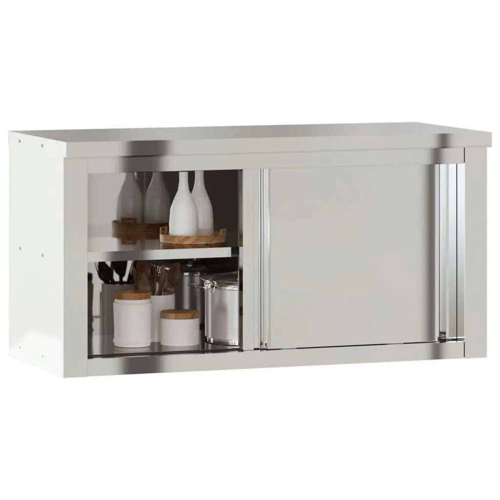 Kitchen Wall Cabinet with Sliding Doors Stainless Steel 376442