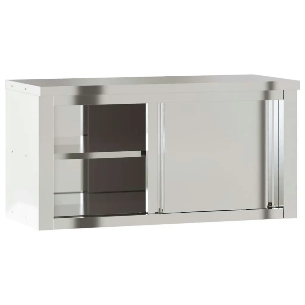 Kitchen Wall Cabinet with Sliding Doors Stainless Steel 376442