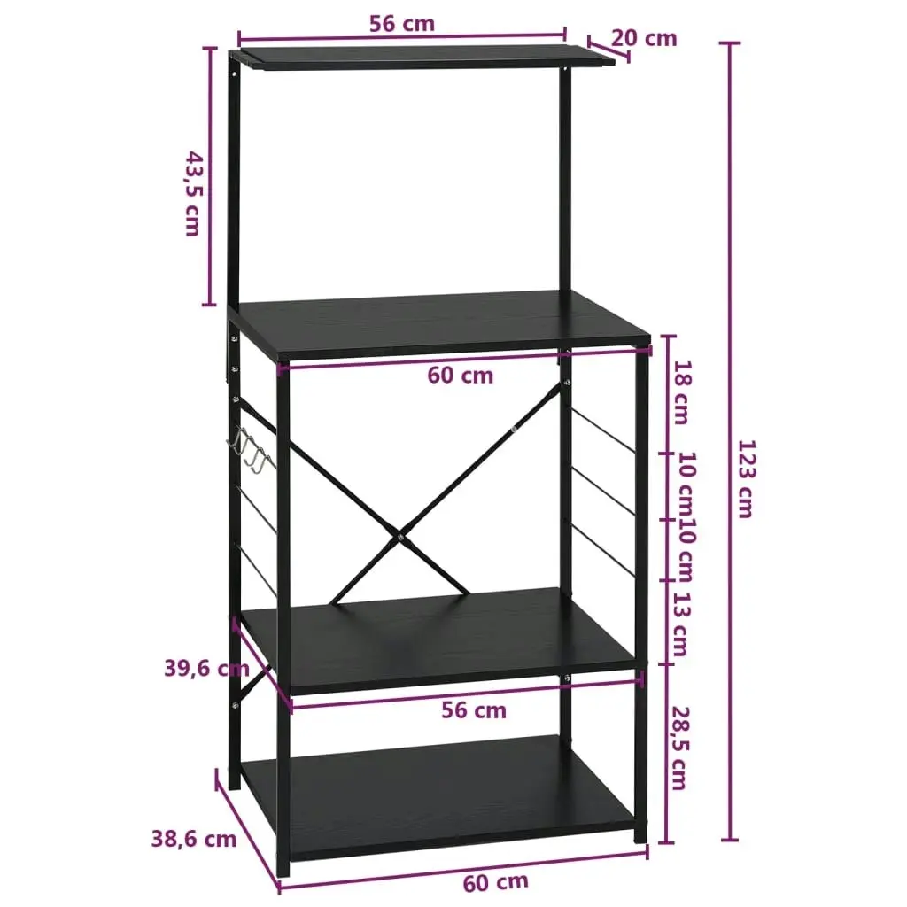 Microwave Cabinet Black 60x39.6x123 cm Engineered Wood 288238