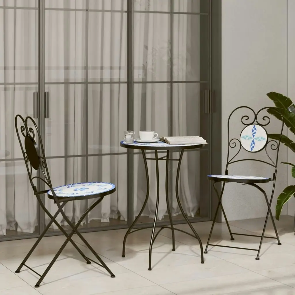 Mosaic Bistro Set Blue and White Iron and Ceramic 3216353