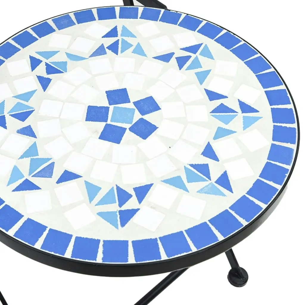 Mosaic Bistro Set Blue and White Iron and Ceramic 3216353