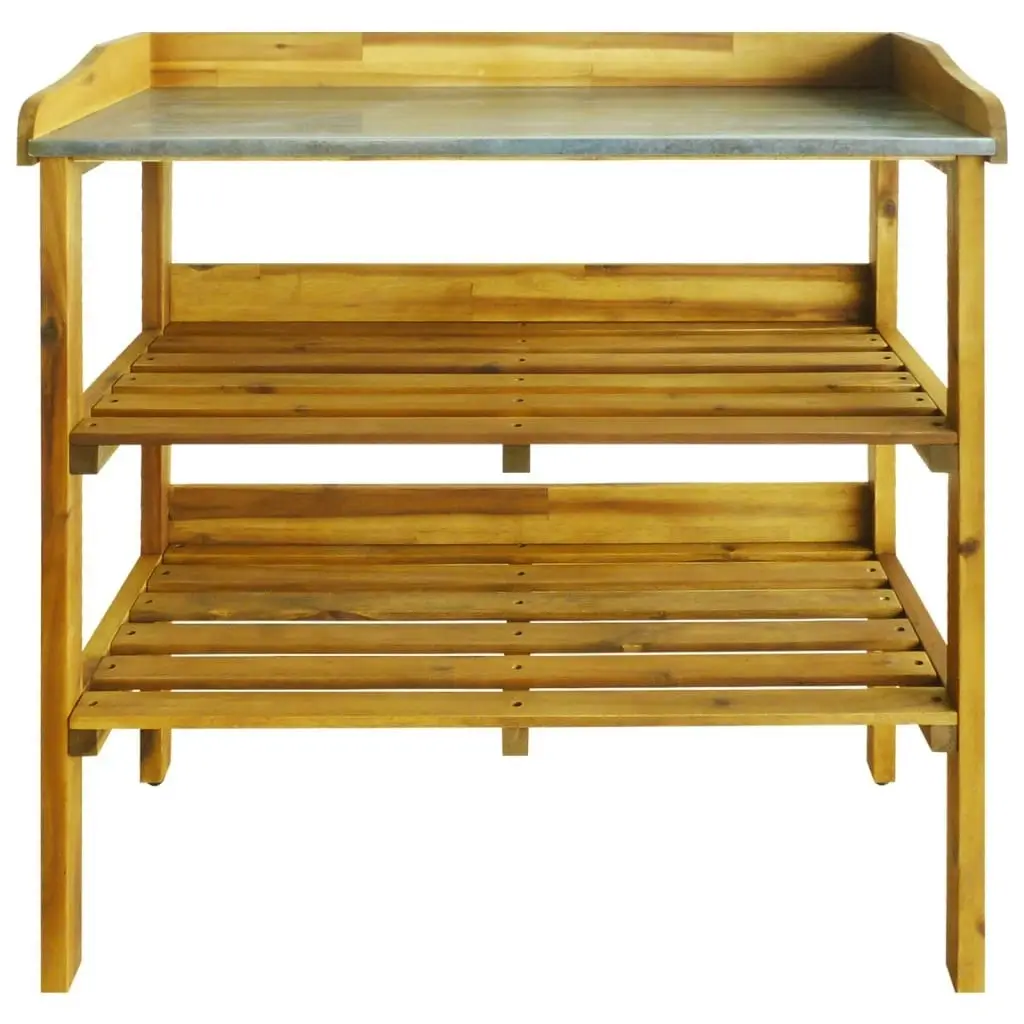 Potting Bench with 2 Shelves Solid Acacia Wood and Zinc 43795