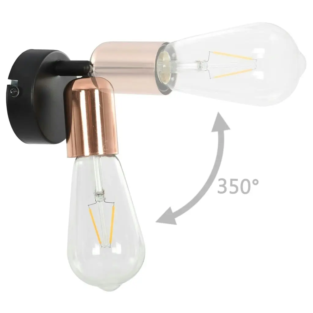 Spot Lights 2 pcs with Filament Bulbs 2 W Black and Copper E27 281409