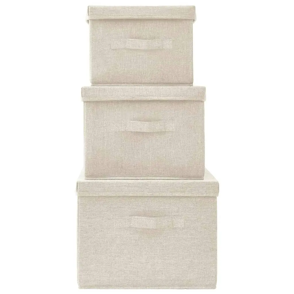 Stackable Storage Box Set of 3 Piece Fabric Cream 332920