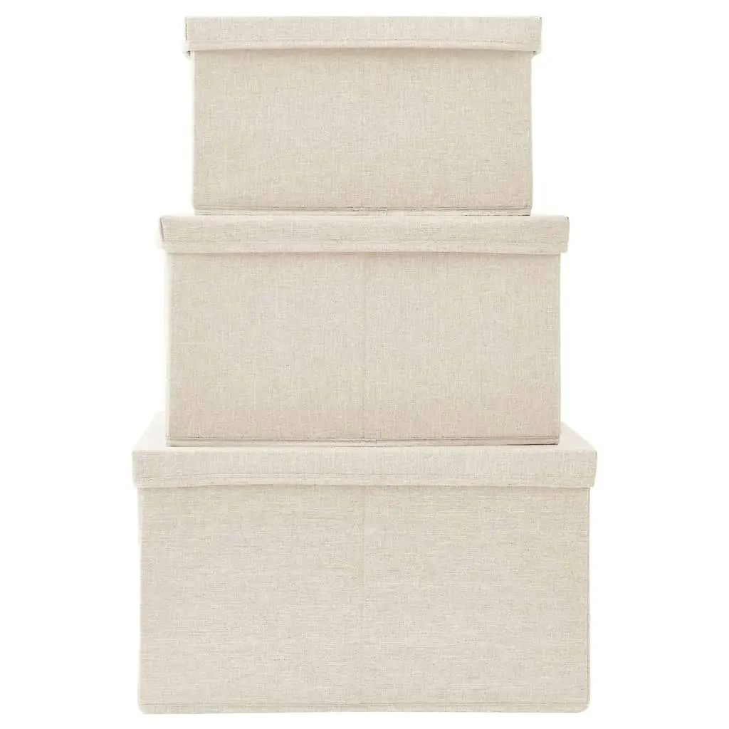 Stackable Storage Box Set of 3 Piece Fabric Cream 332920