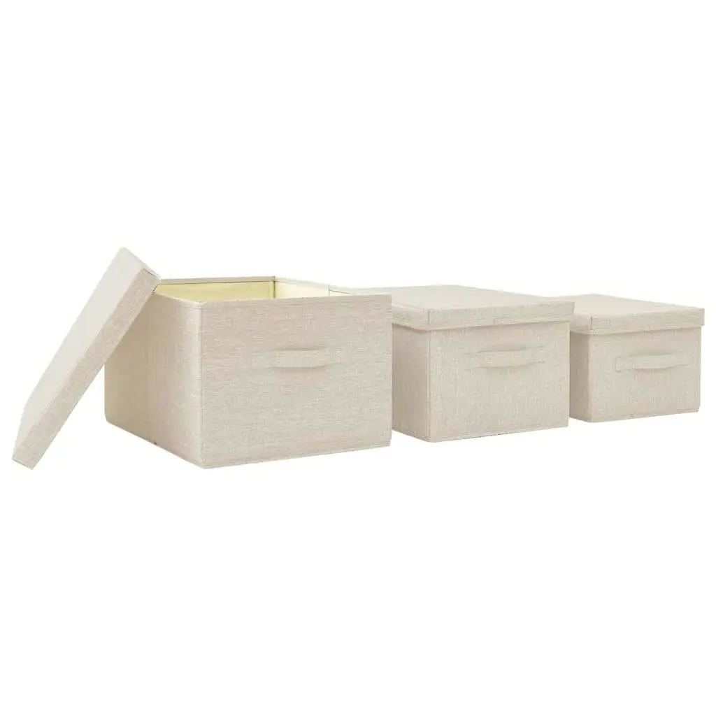 Stackable Storage Box Set of 3 Piece Fabric Cream 332920