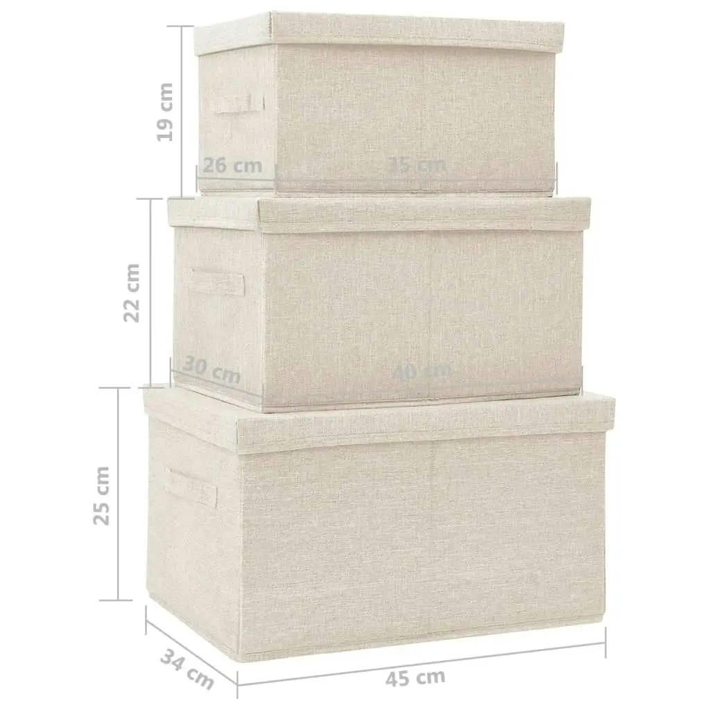 Stackable Storage Box Set of 3 Piece Fabric Cream 332920