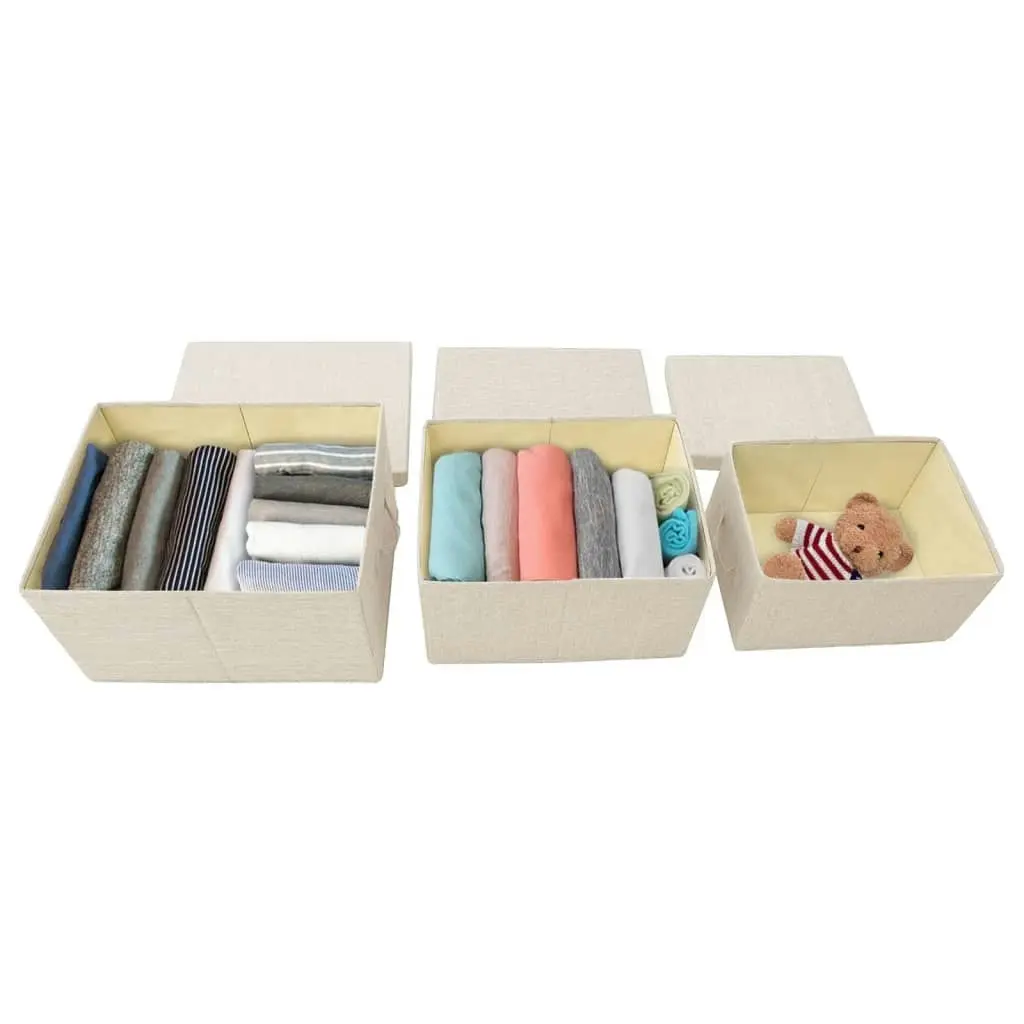 Stackable Storage Box Set of 3 Piece Fabric Cream 332920