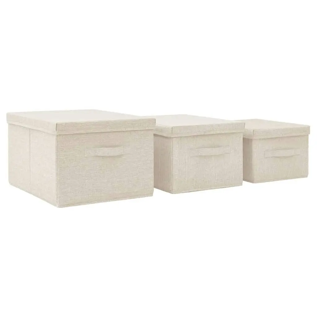 Stackable Storage Box Set of 3 Piece Fabric Cream 332920