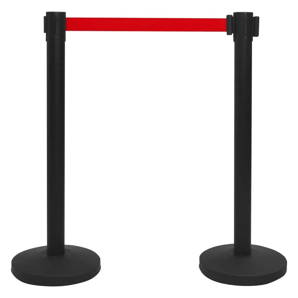 Stanchions with Belts 4 pcs Airport Barrier Iron Black 149577