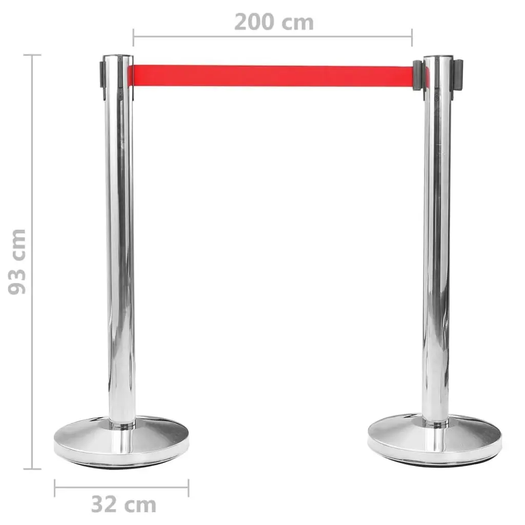 Stanchions with Belts 4 pcs Airport Barrier Stainless Steel Silver 149576